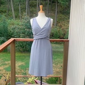 Super soft and comfy, flattering gray crossover dress